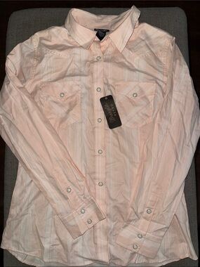 NWT Wrangler Pale Pink Striped Western Snap Shirt